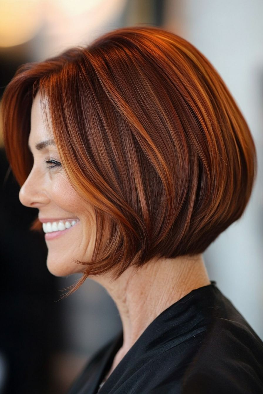 9. Bob mit tiefem Auburn (Ausschnitt Länge Haarschnitte für ältere Frauen) - Ausschnitt Länge Haarschnitte für ältere Frauen