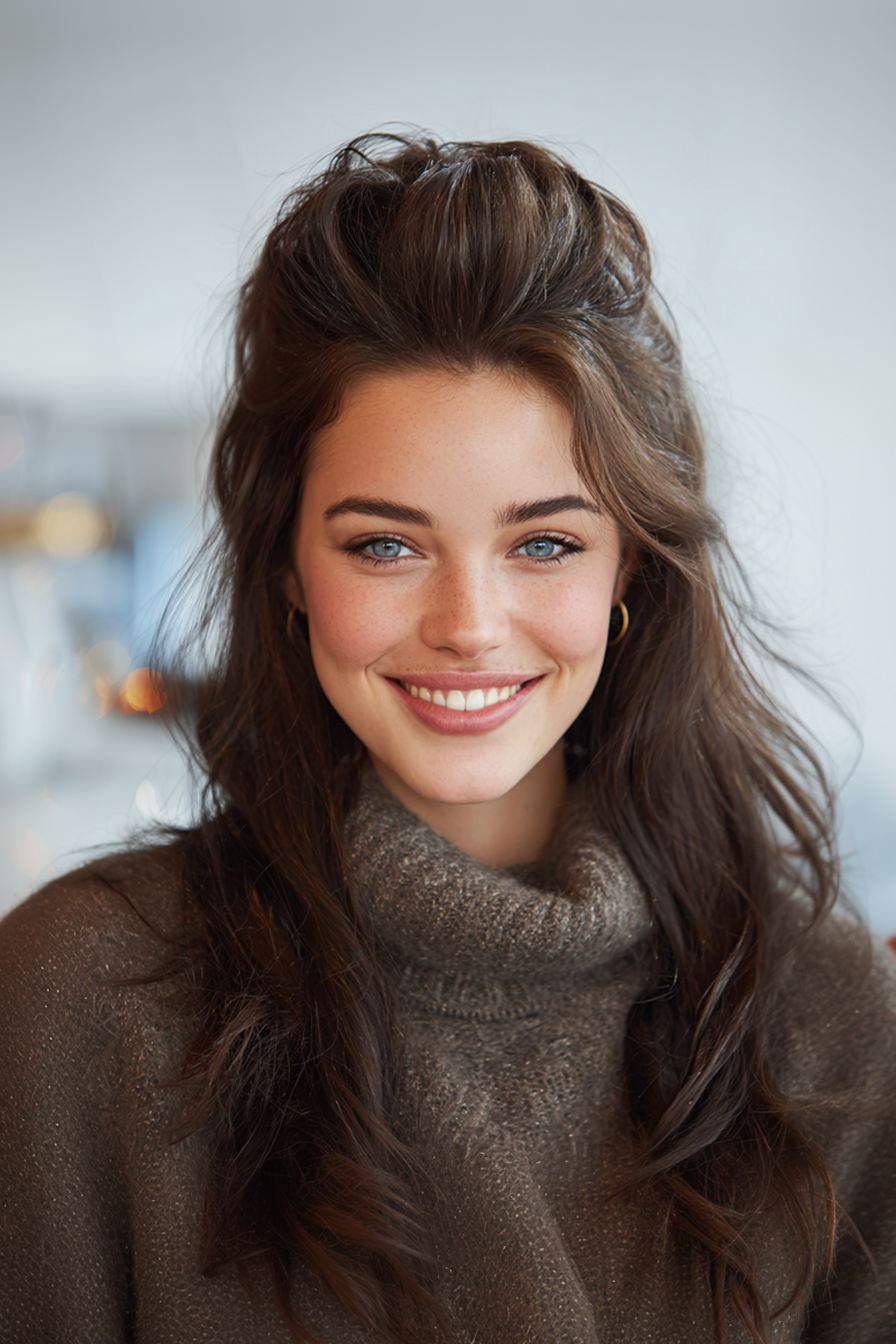 9. Halb -up -Krone in Schokoladenbraun (80er Jahre Frisuren für Frauen) - 80er Jahre Frisuren für Frauen