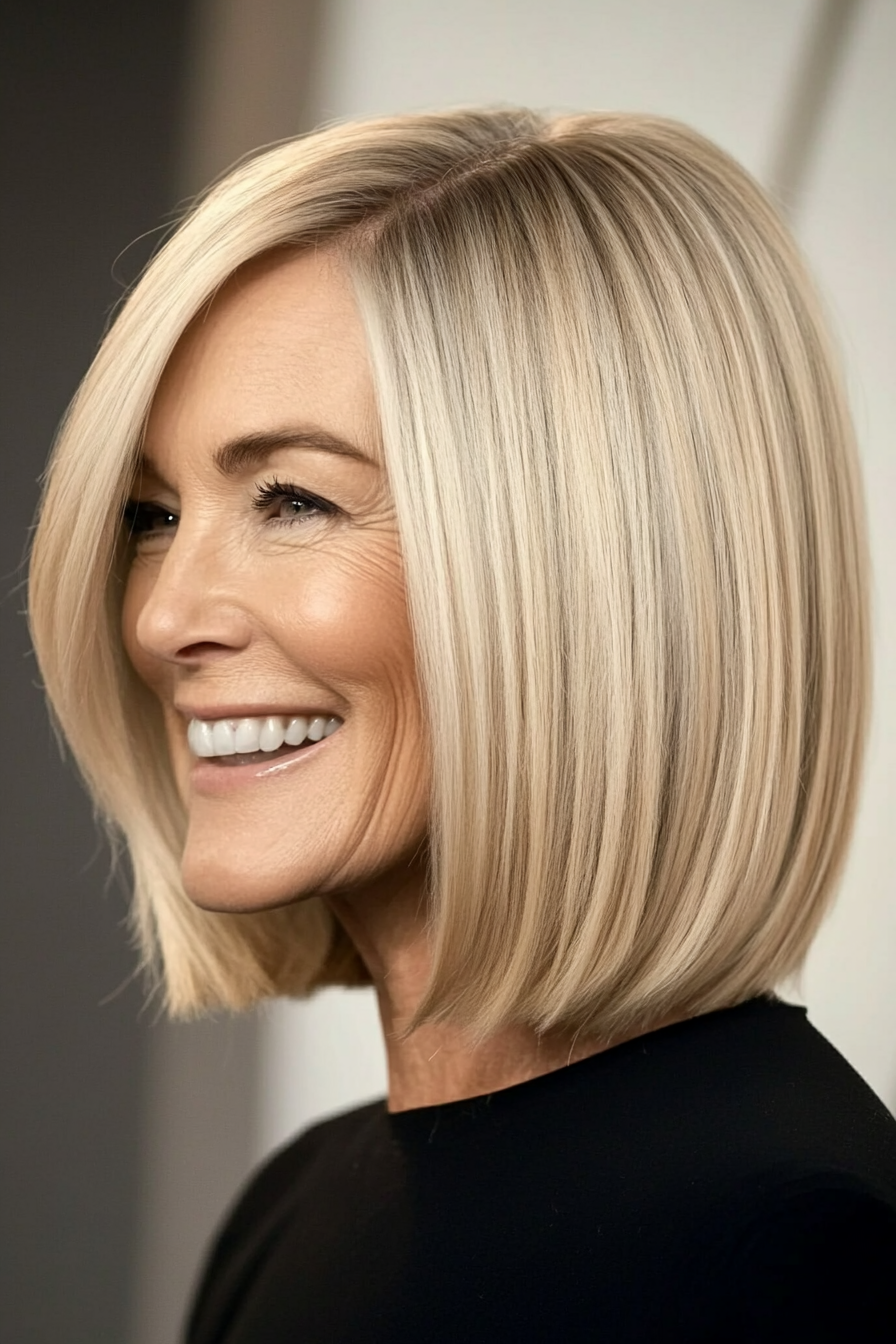 9. Honey Blonde Side -Parted Lob (Haarschnittideen für Frauen über 60) - Haarschnittideen für Frauen über 60