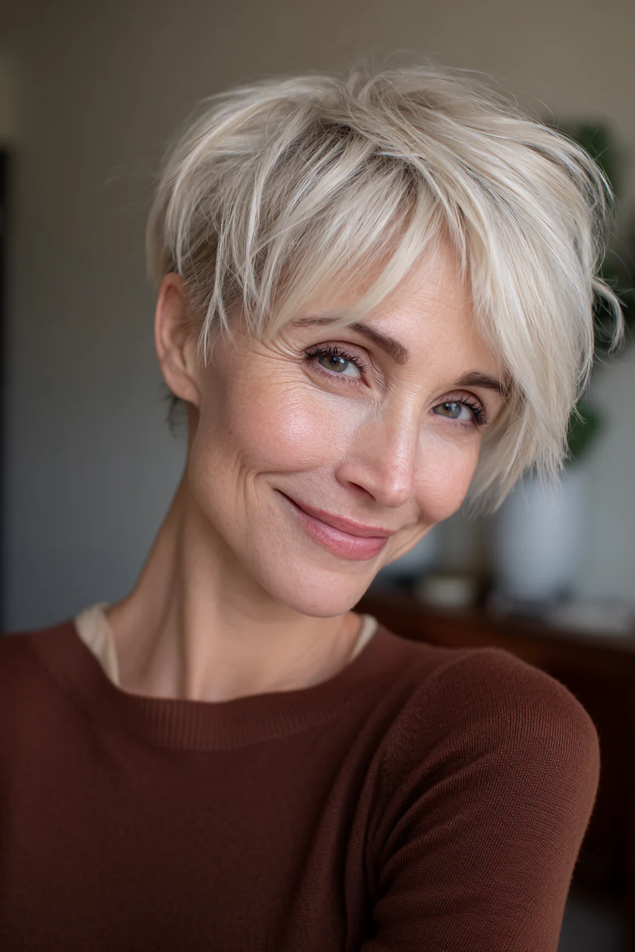 9. Elfenbeinblonder moderner Schüsselschnitt (kurze Frisuren für Frauen über 40 mit dünnem Haar) – Kurze Frisuren für Frauen über 40 mit dünnem Haar