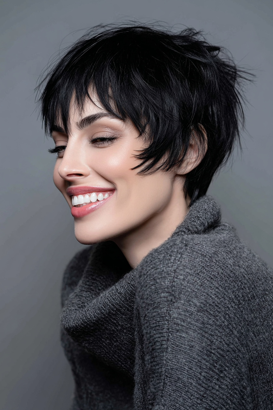 9. Jet Black Edgy Crop (Sehr kurze Frisuren für Frauen über 40) – Sehr kurze Frisuren für Frauen über 40