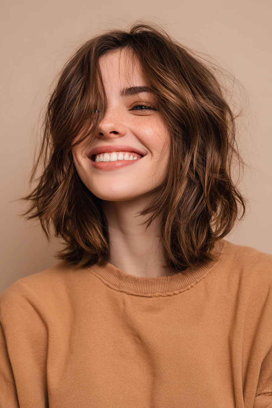 9. Stufenförmiger Schlüsselbeinschnitt in Haselnussbraun (Haarschnitte für dickes Haar) – Haarschnitte für dickes Haar