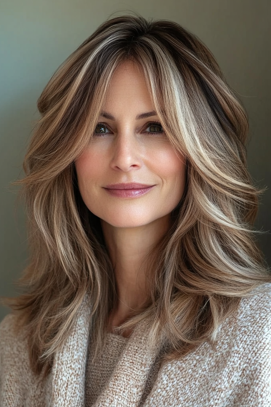 9. Hellbraun gefiedert Midi (trendige Haarschnitte für Frauen über 40) - trendige Haarschnitte für Frauen über 40