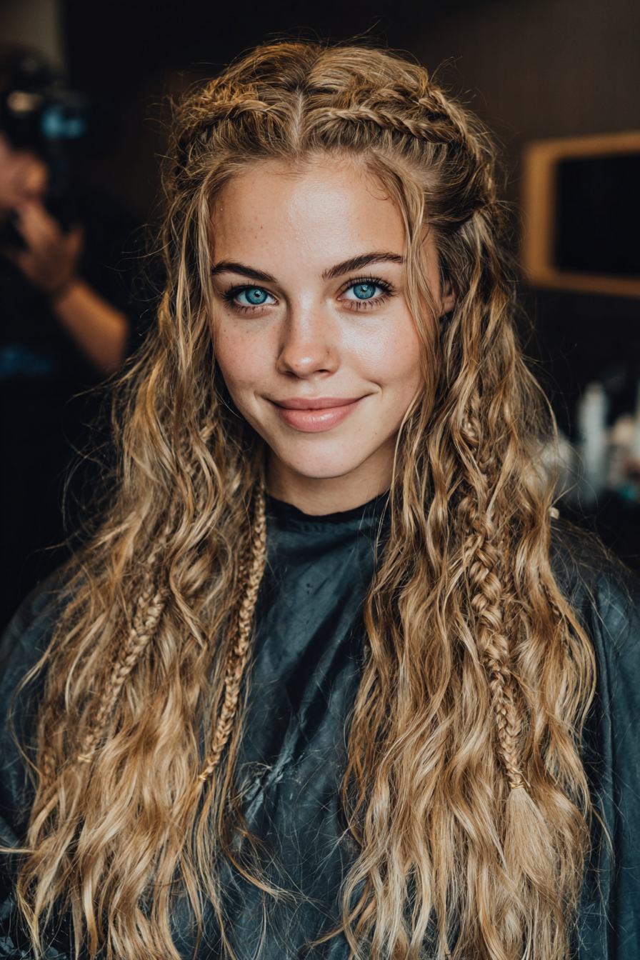 9. Hellgoldene brünette Wasserfallzöpfe (Wikinger-Frisuren für Frauen) – Wikinger-Frisuren für Frauen