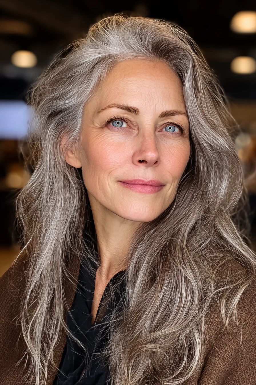 9. Langer Shag mit kühlem Taupebraun (lange Frisuren für Frauen über 60) – Lange Frisuren für Frauen über 60