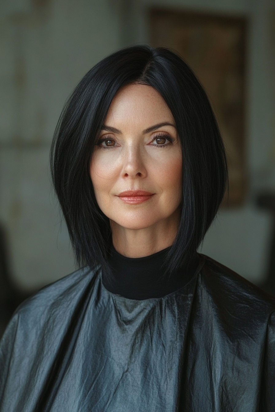 9. Natural Black Blunt Midi Cut (stumpfe Haarschnitte für Frauen über 60) - Stumpfe Haarschnitte für Frauen über 60