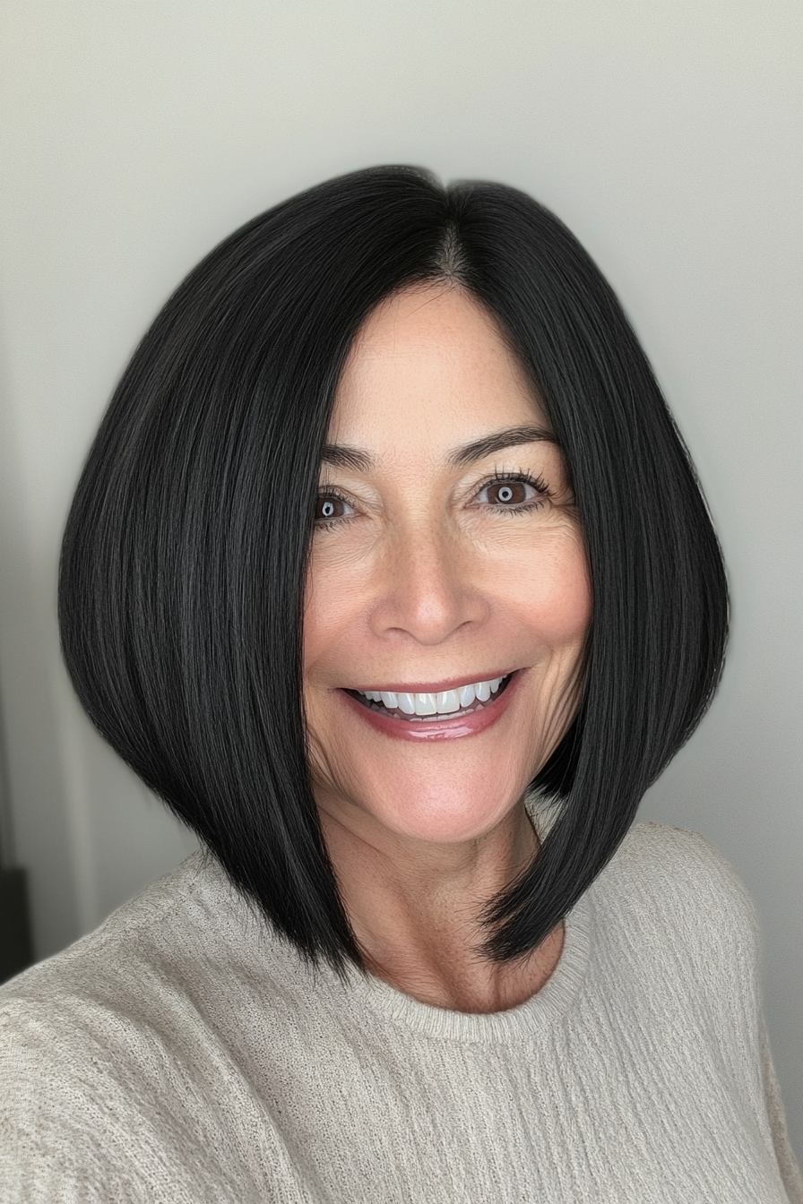 9. Natural Black Inverted Bob (umgekehrte Bob -Haarschnitte für ältere Frauen) - Umgekehrte Bob -Haarschnitte für ältere Frauen