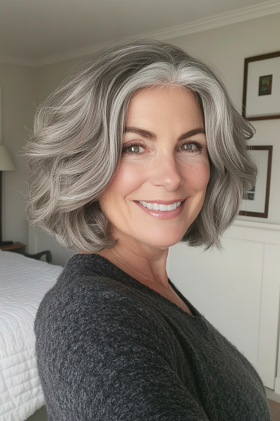9. Natural Grey Layered Cut (lustige kurze Haarschnitte für Frauen über 50) - lustige kurze Haarschnitte für Frauen über 50