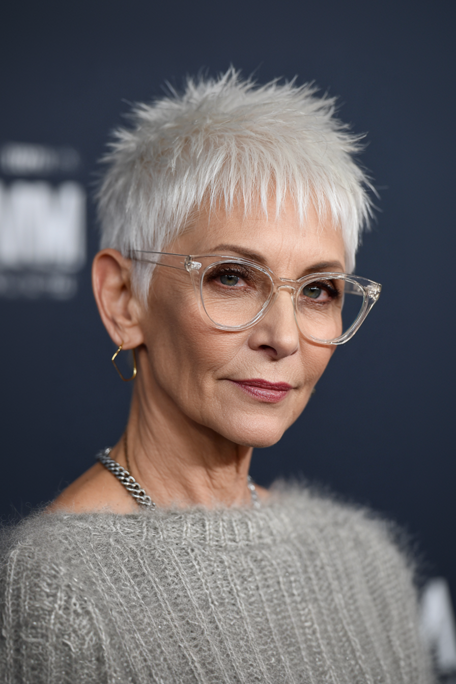 9. Platinum weiche Spike -Pixie (kurze Frisuren für Frauen über 50 mit Brillen) - kurze Frisuren für Frauen über 50 mit Brillen