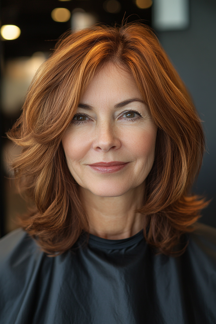 9. Rich Auburn Layered Lob (zeitlose Frisuren für Frauen über 60) - Zeitlose Frisuren für Frauen über 60