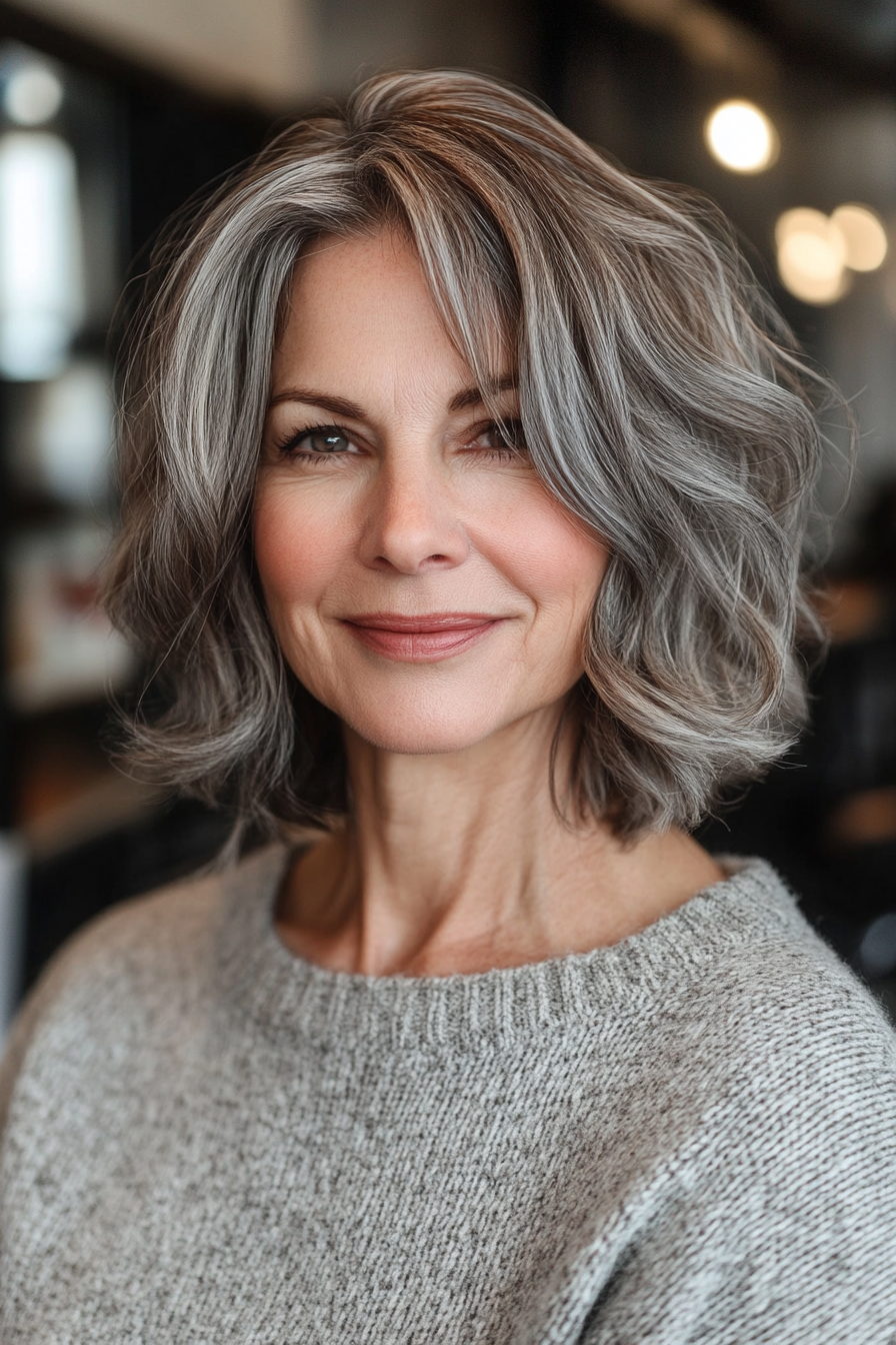 9. Salz- und Passper-Strukturgeschnitten (mittelgroße Haarschnitte für Frauen über 60)-Haarschnitte mit mittlerer Länge für Frauen über 60