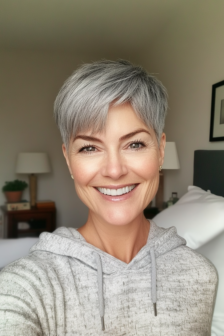 9. kurze Ernte mit neutraler grauer Mischung (Trendfrisuren für Frauen über 50) - Trendfrisuren für Frauen über 50