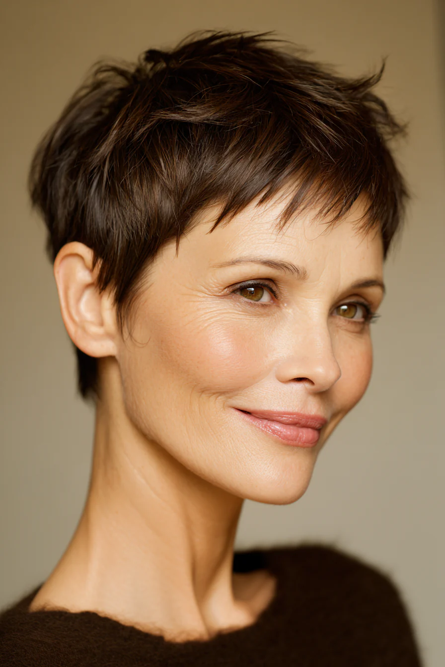 9. Kurze Espresso-Frisur mit zartem Pony (Haarschnitte für Frauen über 50 mit glattem Haar) – Haarschnitte für Frauen über 50 mit glattem Haar