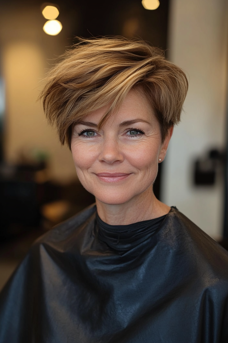 9. Seitenpixie in leichtem Karamell (kurze Frisuren für Frauen über 60 mit feinem Haar) - kurze Frisuren für Frauen über 60 mit feinem Haar