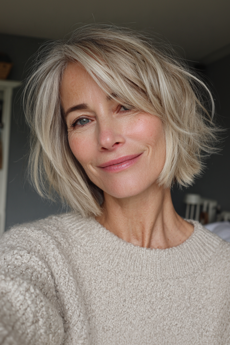 9. Soft gebogene, geschichtete Bob in sandblonde (kurze Bob -Haarschnitte für Frauen über 50) - kurze Schichthaarschnitte für Frauen über 50