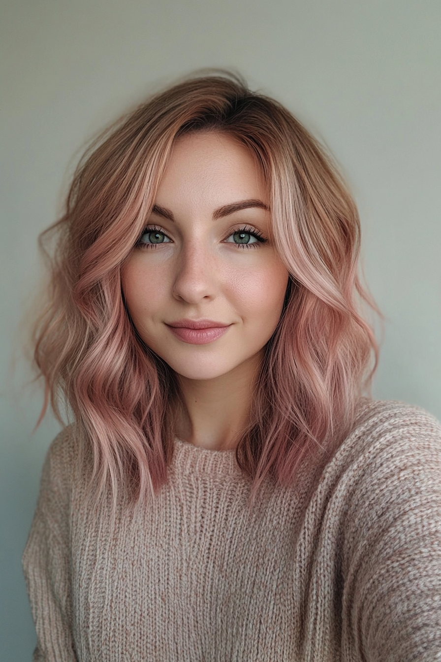 9. Weichwellen mit Roségold -Tönung (Tribonbone -Länge Haarschnitte) - Colarbone Länge Haarschnitte