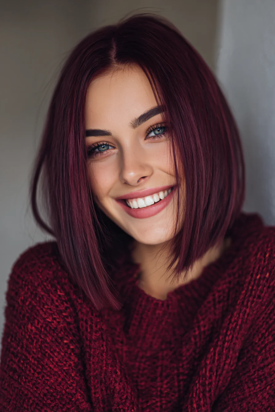 9. Glatter, stumpfer Bob mit tiefem Burgunderrot (stumpfe Haarschnitte für ältere Frauen) – stumpfe Haarschnitte für ältere Frauen