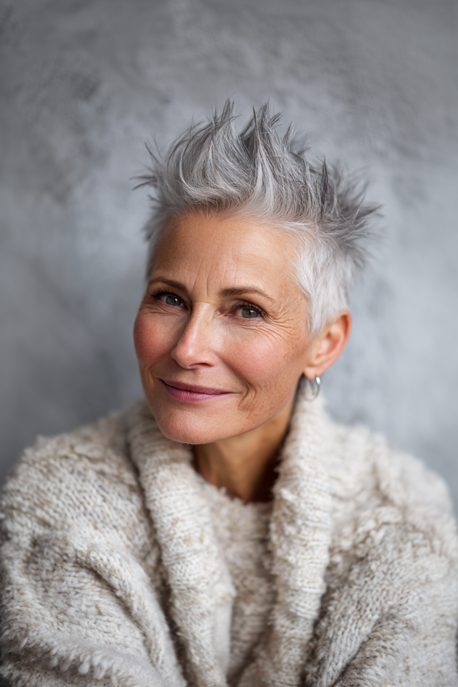9. Verjüngte silberne Mohawk (kurze, stachelige Frisuren für Frauen über 60) - kurze stachelige Frisuren für Frauen über 60