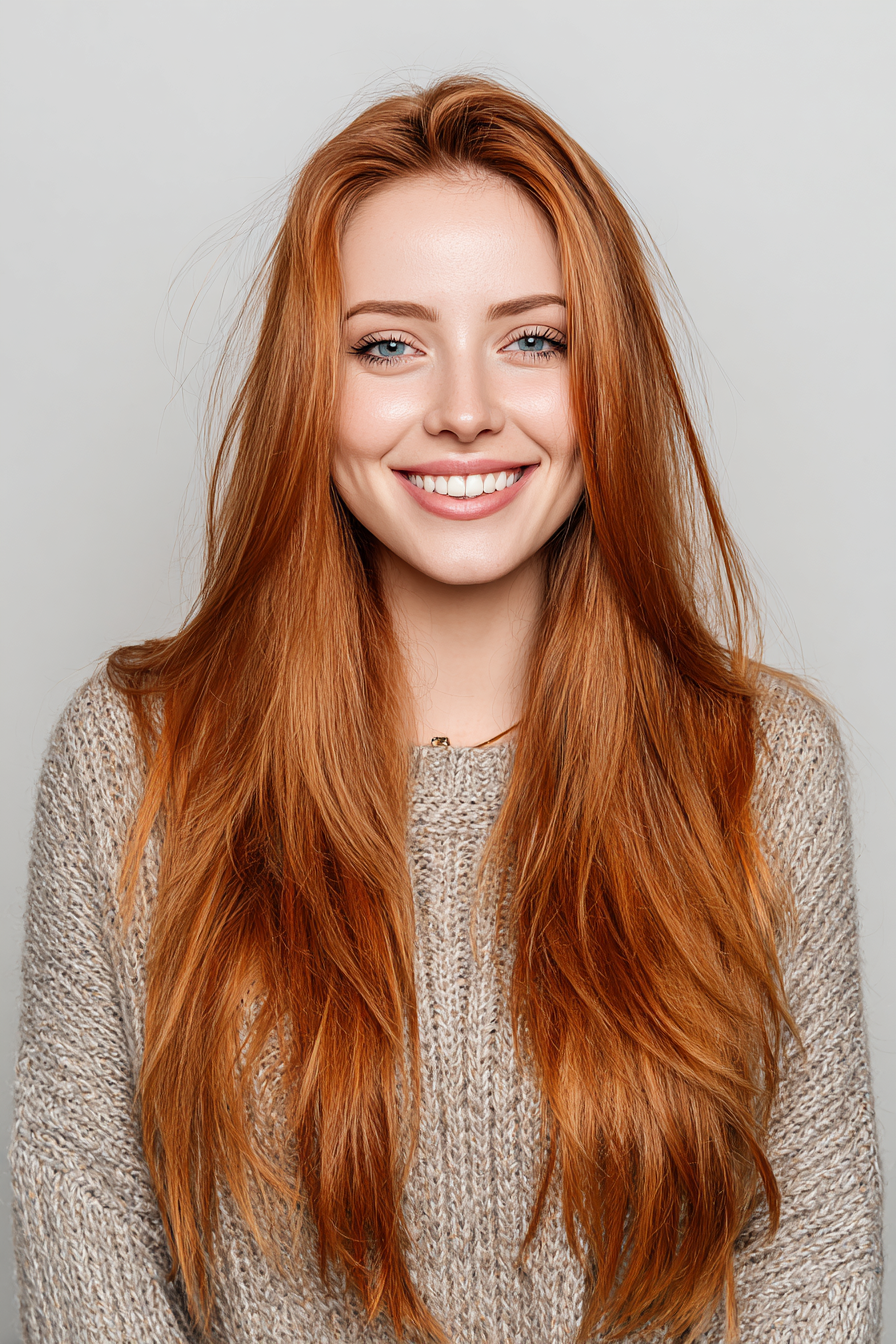 9. V -Cut -Schichten mit kastriertem Glanz (lange Haarschnitte für ovales Gesicht) - lange Haarschnitte für ovales Gesicht