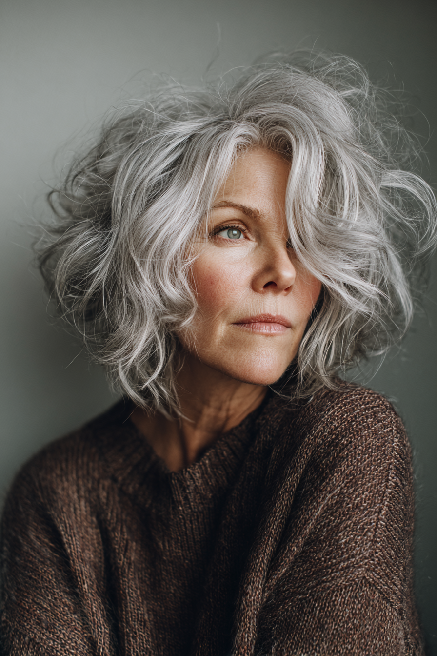 9. Voluminöser grauer Wellenschnitt (Wellige Frisuren für Frauen über 60) – Wellenförmige Frisuren für Frauen über 60