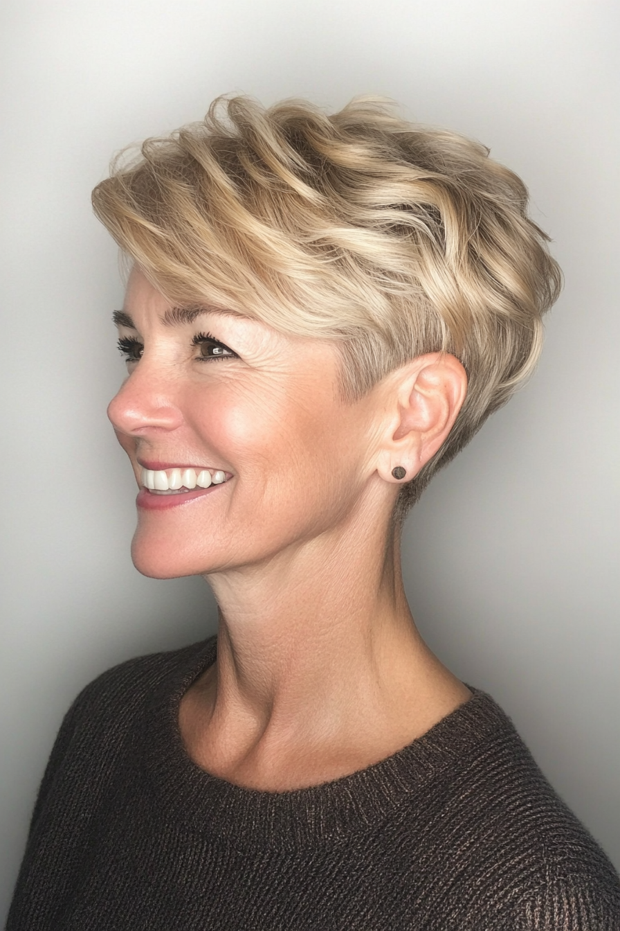 9. Volumisierte Ernte in goldener Blondine (Hüftfrisuren für Frauen über 50) - Hüftfrisuren für Frauen über 50