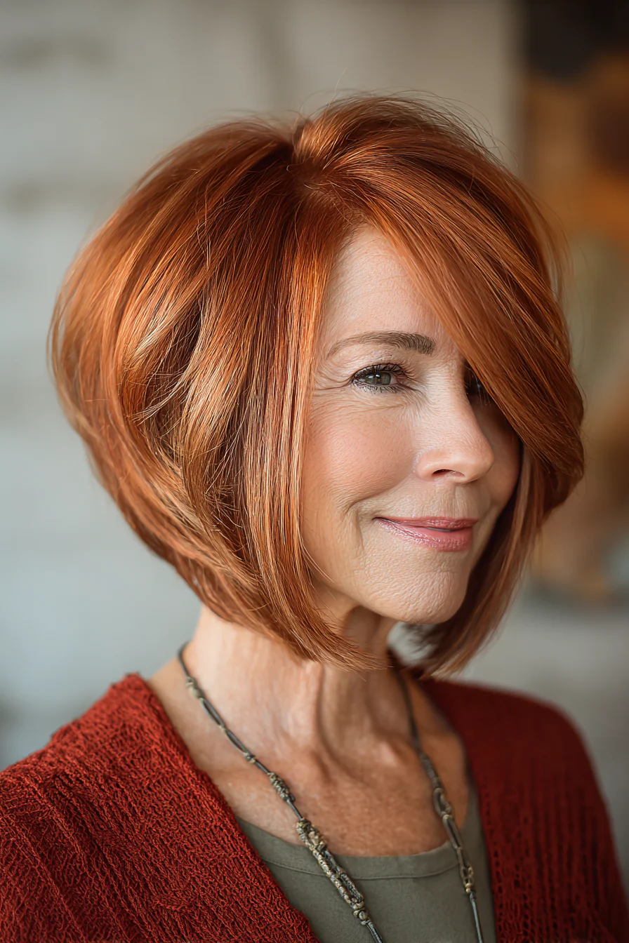 9. Warmer kastanienbrauner Schrägschnitt (Neue Frisuren für Frauen über 60) – Neue Frisuren für Frauen über 60