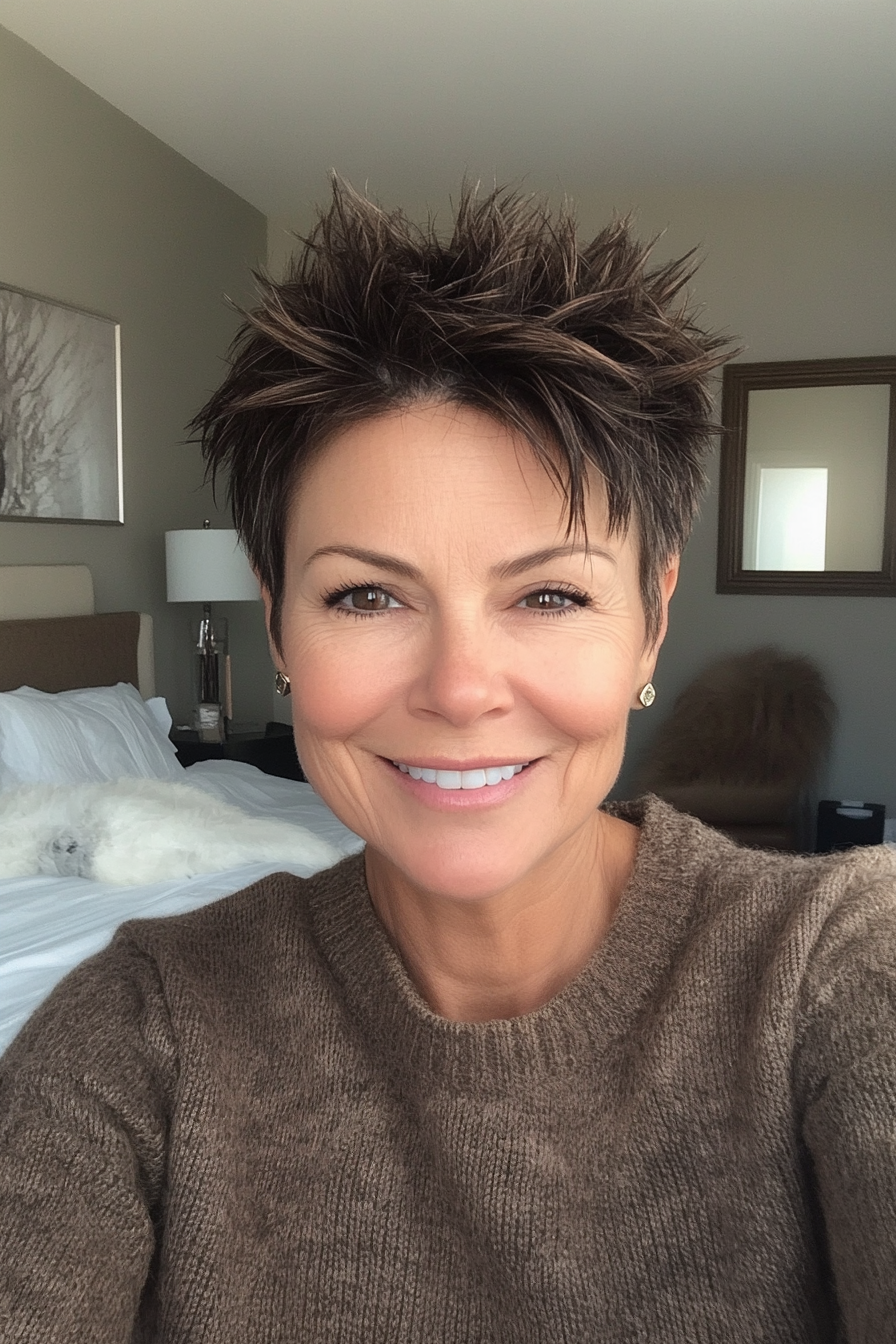 9. Wellenstachelte Ernte in dunkler Mokka -Brown (kurze, stachelige Frisuren für ältere Frauen) - kurze, stachelige Frisuren für ältere Frauen