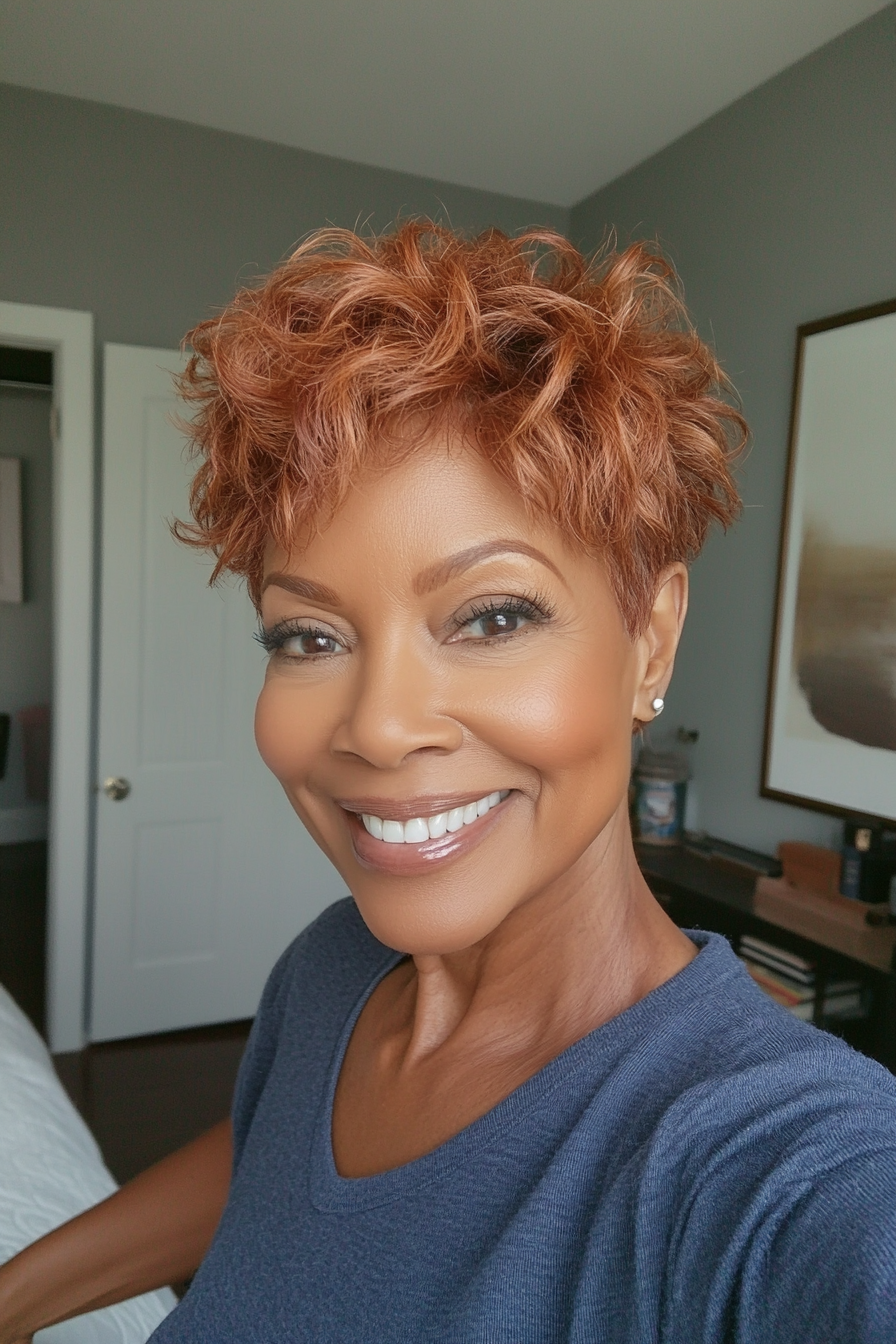 9. Wispy Pixie in mittlerem Auburn (Pixie-Haarschnitte für schwarze Frauen über 60) – Pixie-Haarschnitte für schwarze Frauen über 60