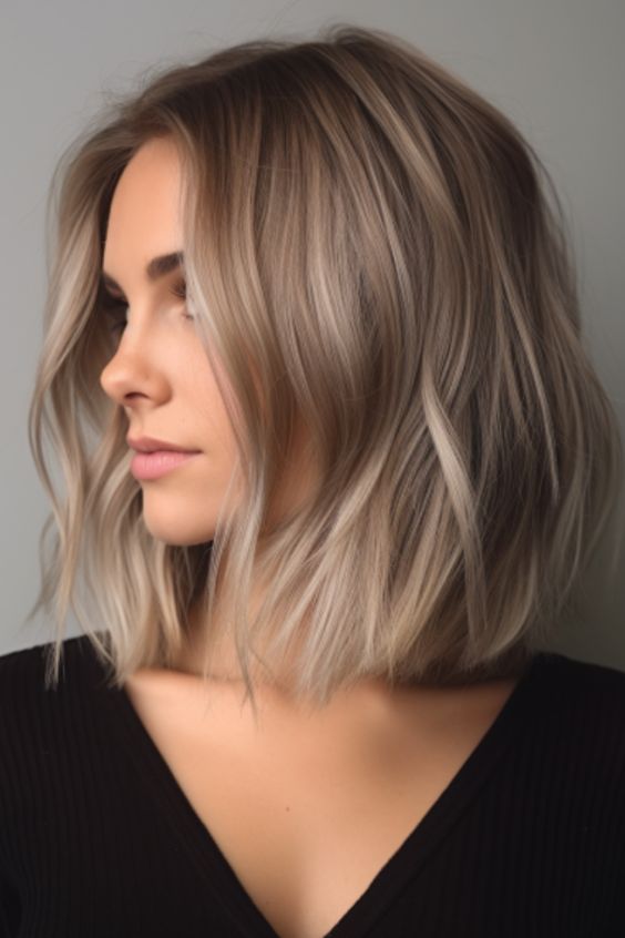 Ashblonde Ombre Bob auf geradem Haar mit Gradienteneffekt