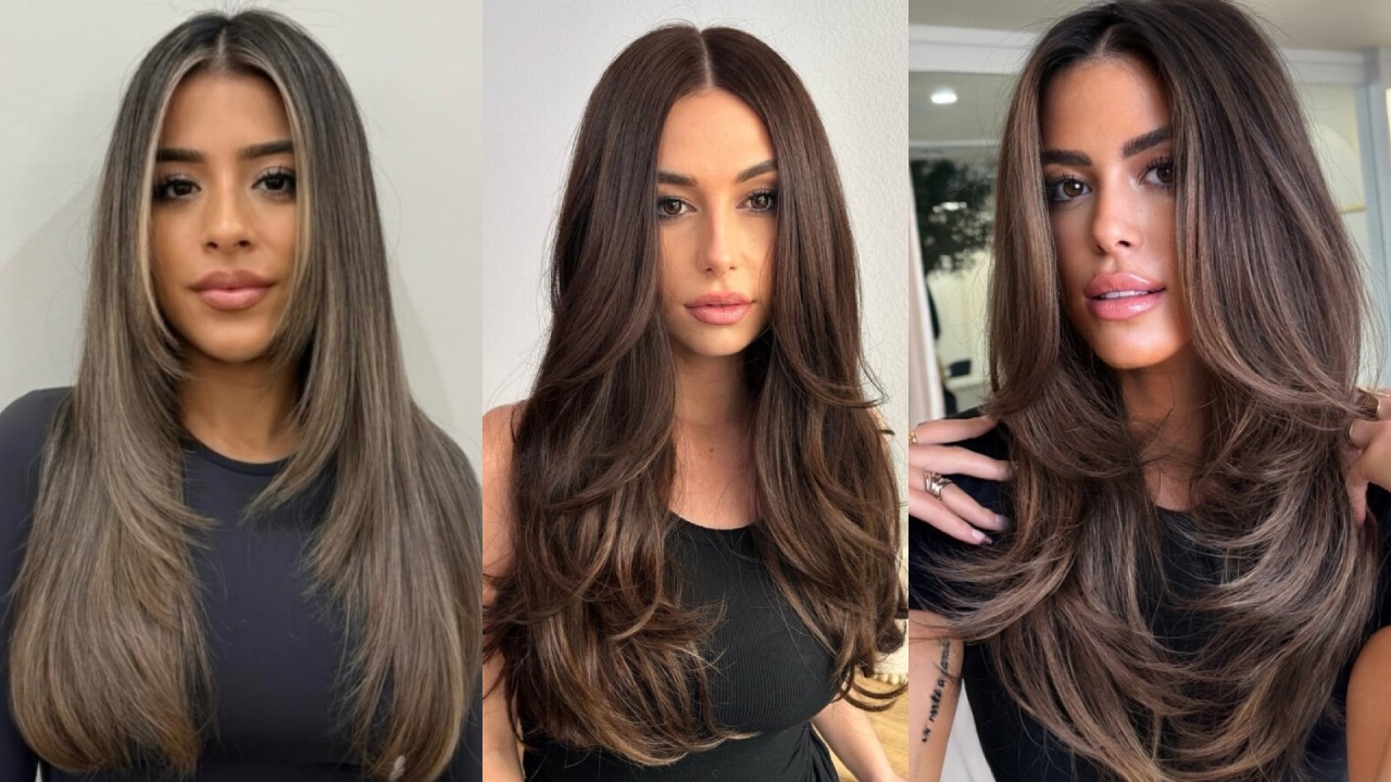 Bestes langes braunes Haar mit Gesichtsrahmen