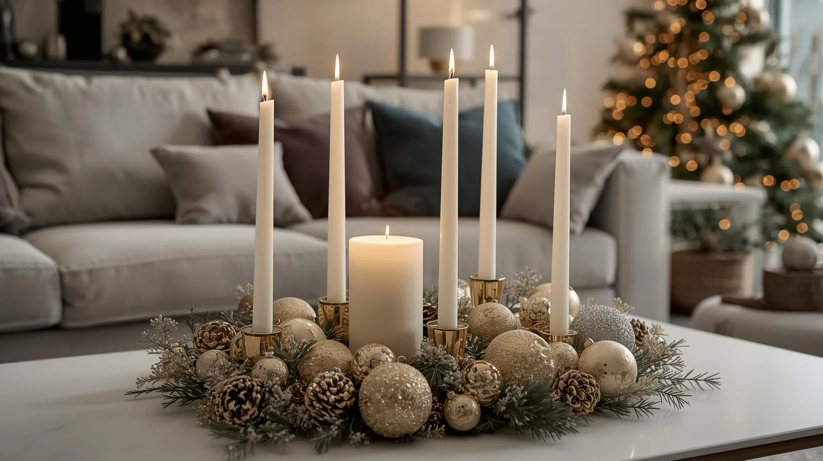 Weihnachtskerzen zur Wohnzimmerdekoration