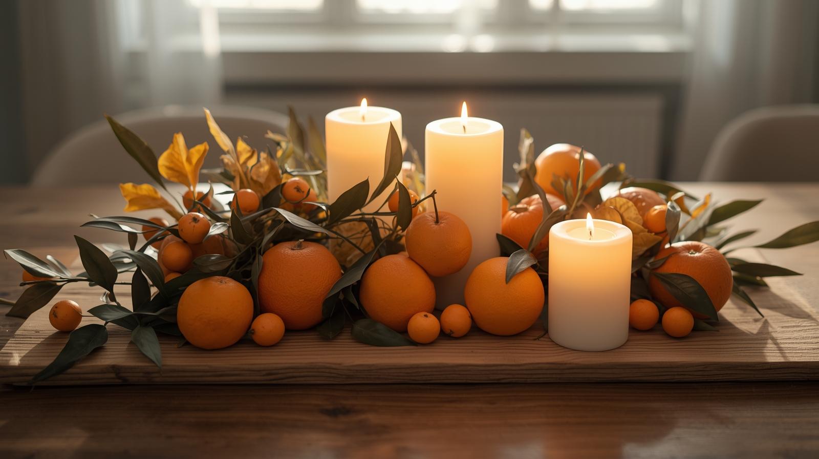 Herbstkerzen mit Zitrusfrüchten