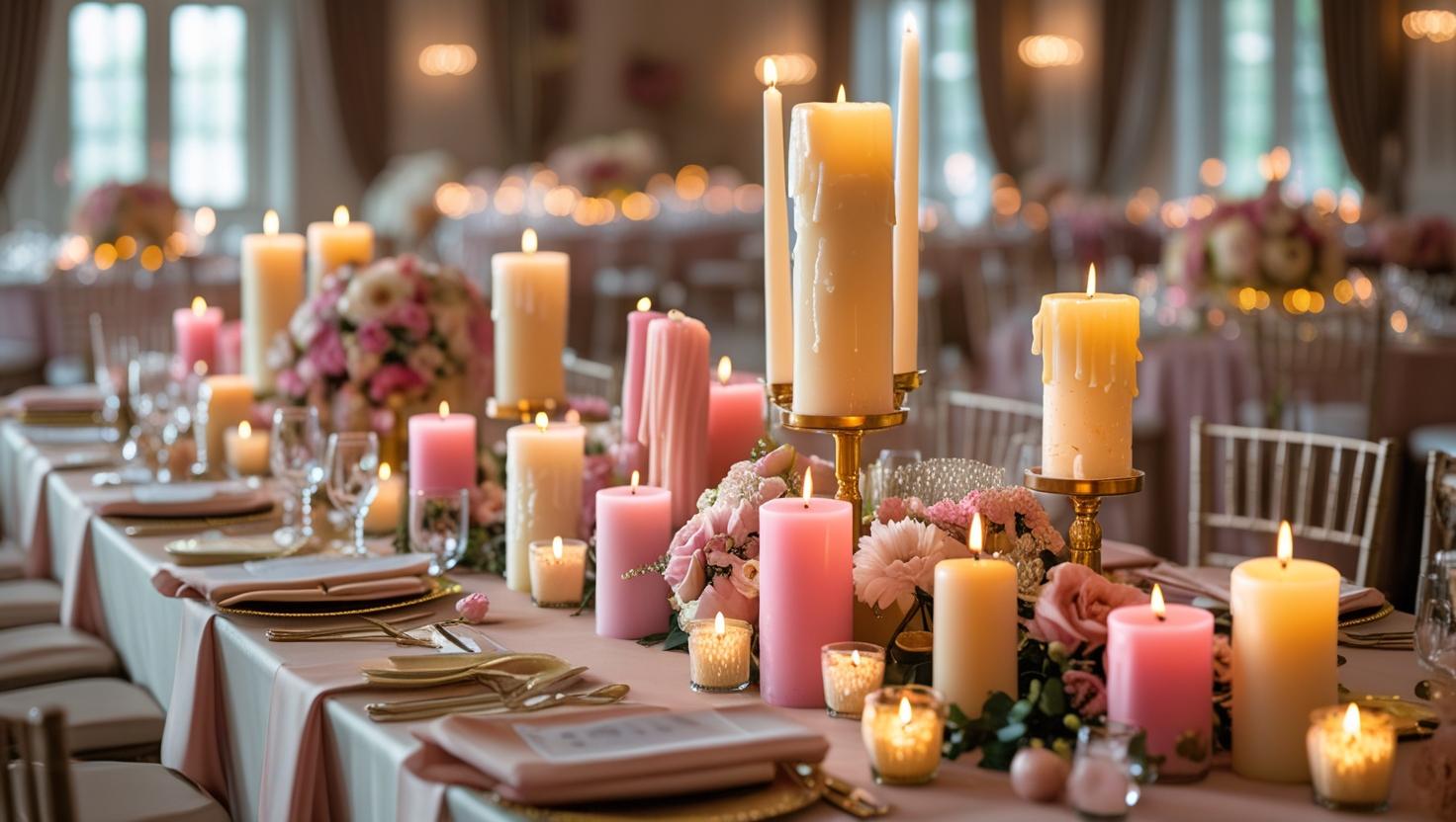 Farbige Kerzen für Hochzeitstischdekoration
