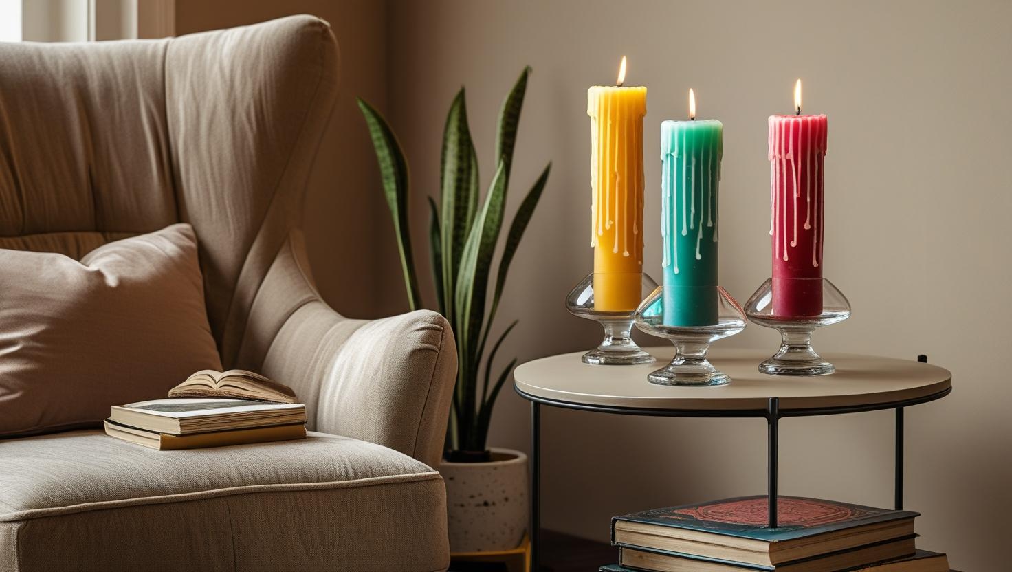 Gemütliche Leserecken mit Tropfkerzen dekoriert