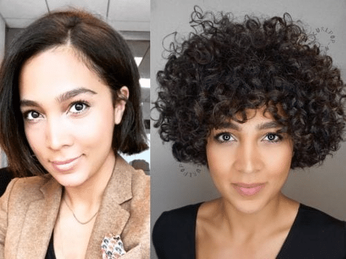 Lockiges Haar in einem französischen schwarzen Schatten mit Braten