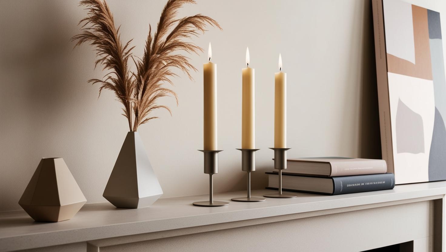 Dekorieren Sie den Kaminsims mit sich verjüngenden Kerzen