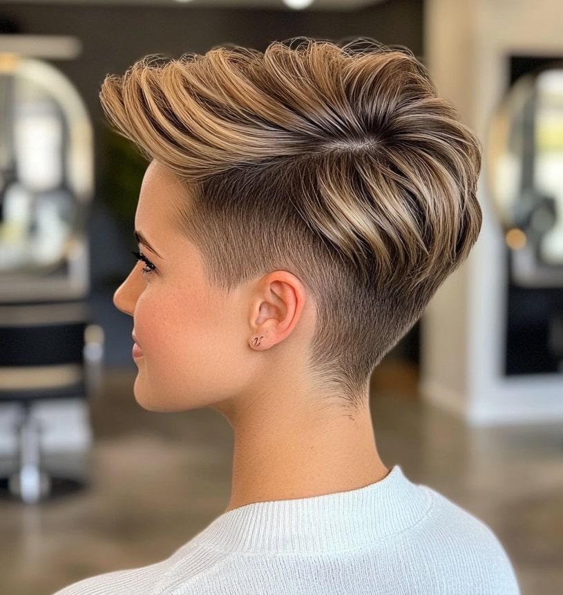 Nervöser Unterschneidepixie mit blonden Highlights