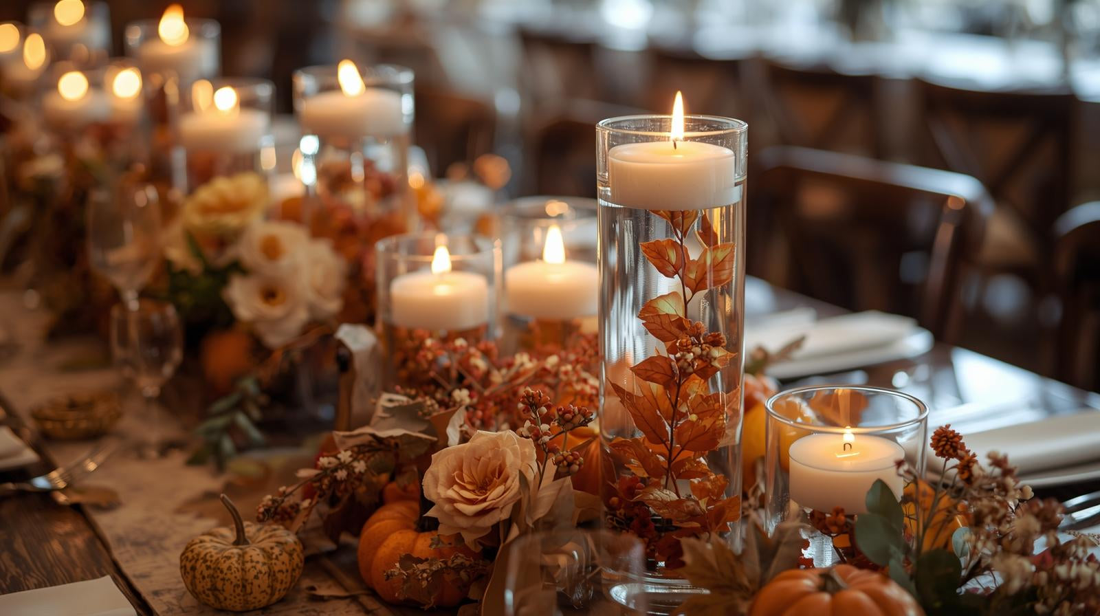Schwimmende Kerzen im Herbst Hochzeitsdekoration
