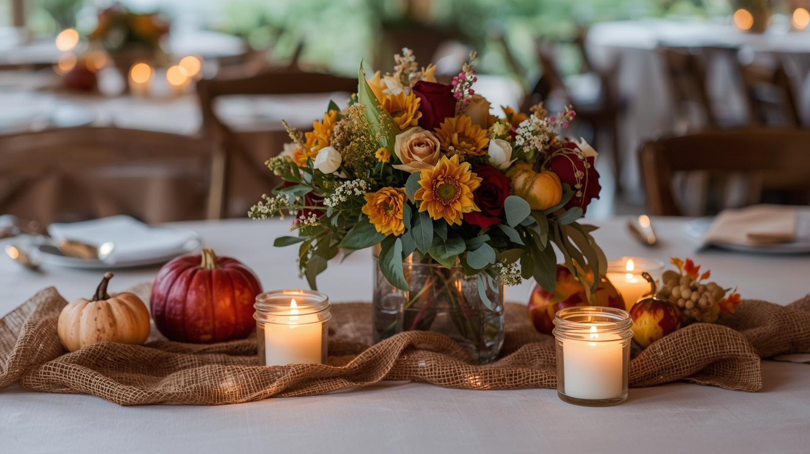 Glaskerzen für Herbst Hochzeitsdekoration