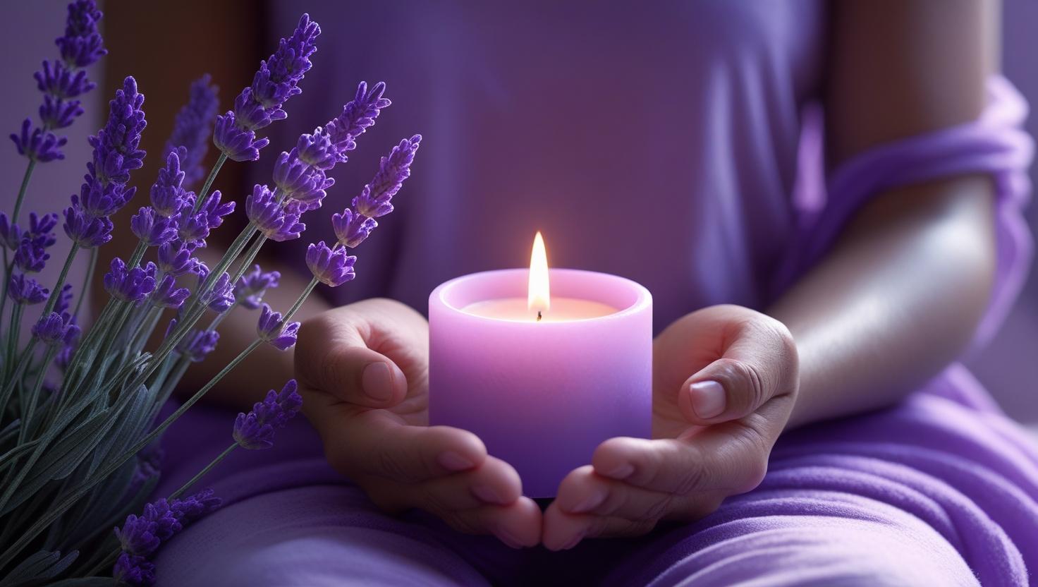 Lavendel-duftende Kerze für Meditation