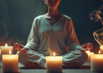 Meditation für Achtsamkeit mit duftenden Kerzen