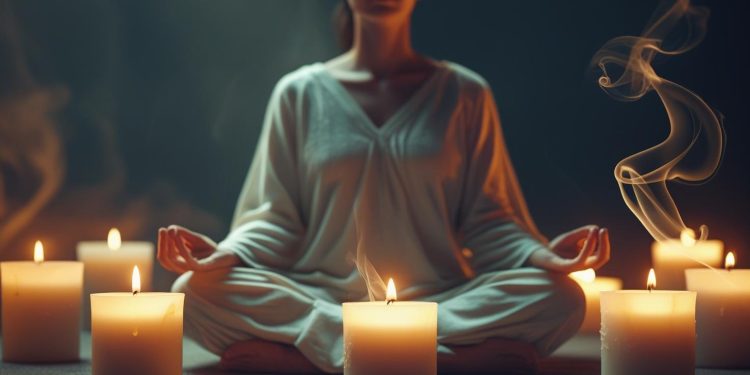 Meditation für Achtsamkeit mit duftenden Kerzen