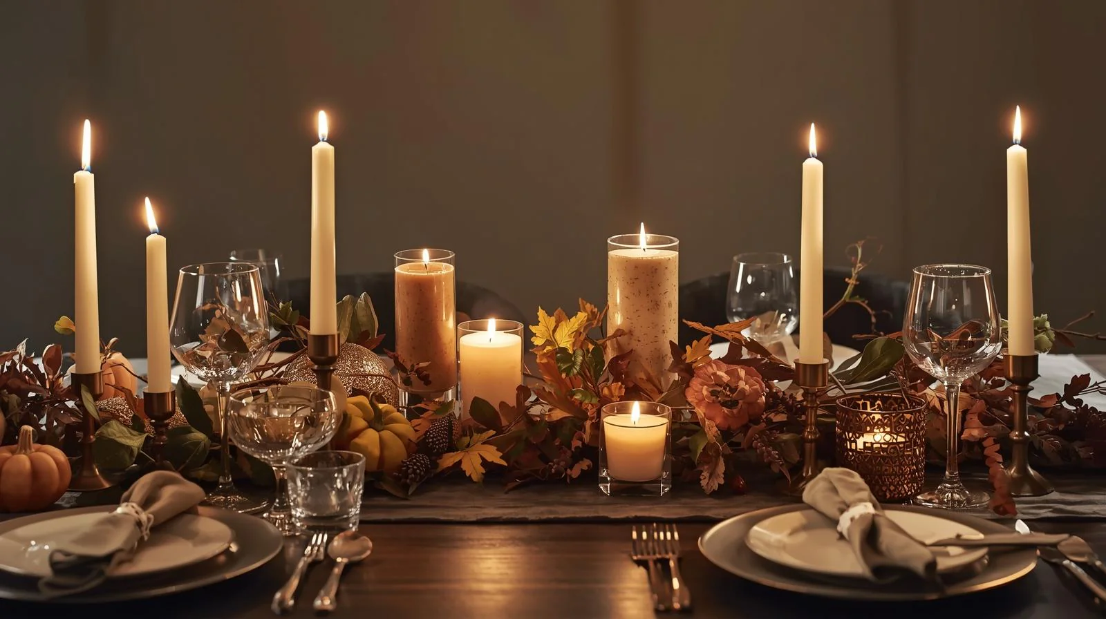 Mischen von Kerzenstilen für die Thanksgiving-Dekoration