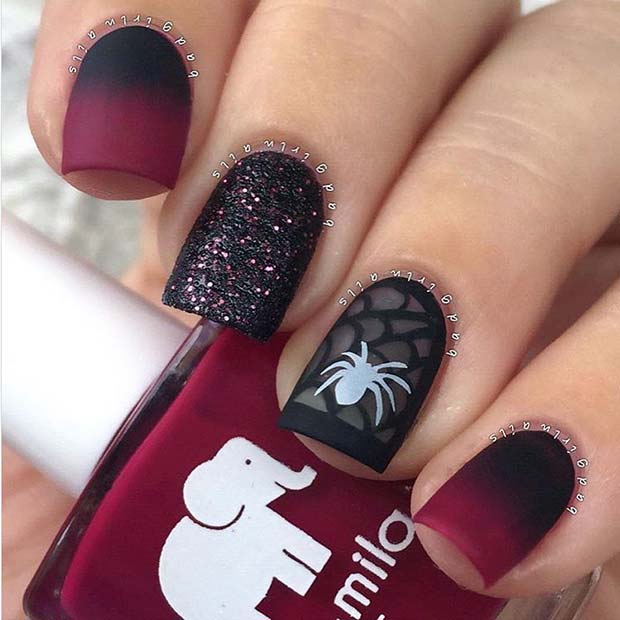 Pretty Ombre Spider Nails für Halloween 