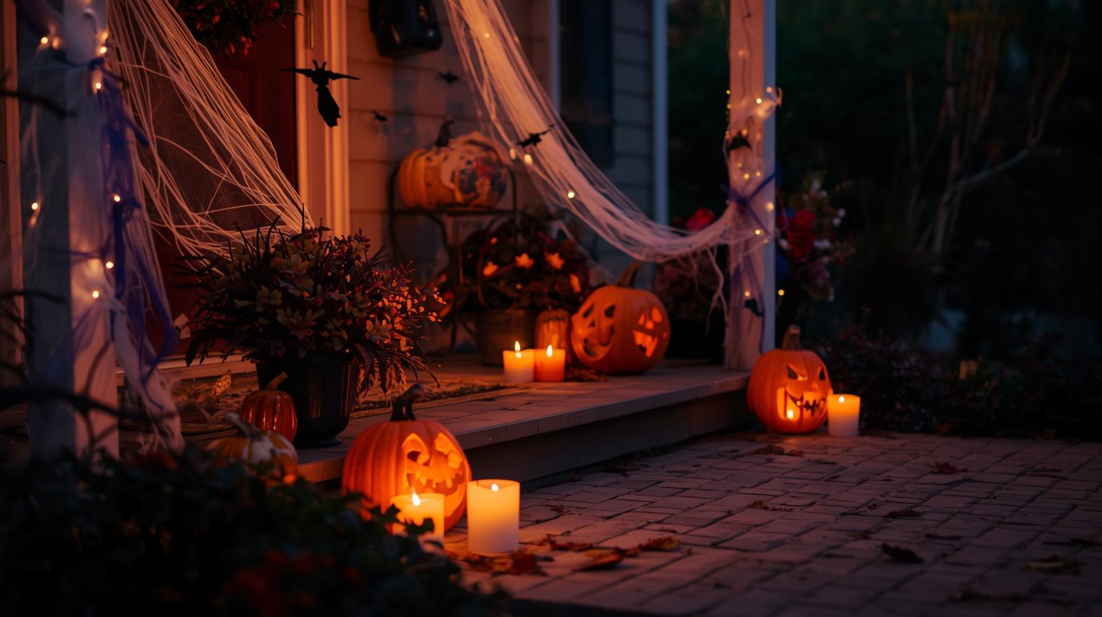 Halloween -Dekorationen im Freien mit Kerzen im Freien