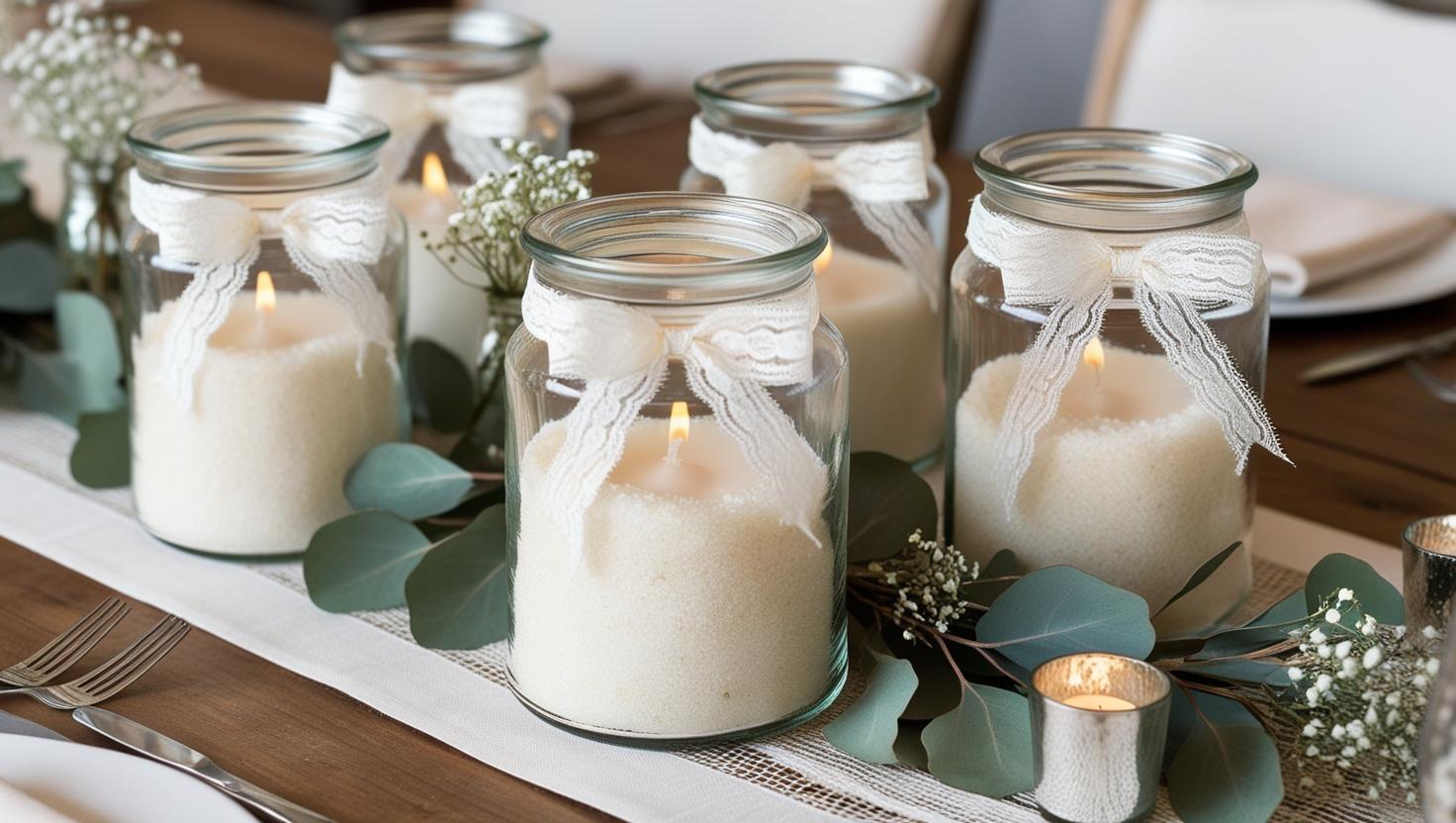 Sandwachskerzen in Gläser für Hochzeitstisch Mittelstücke