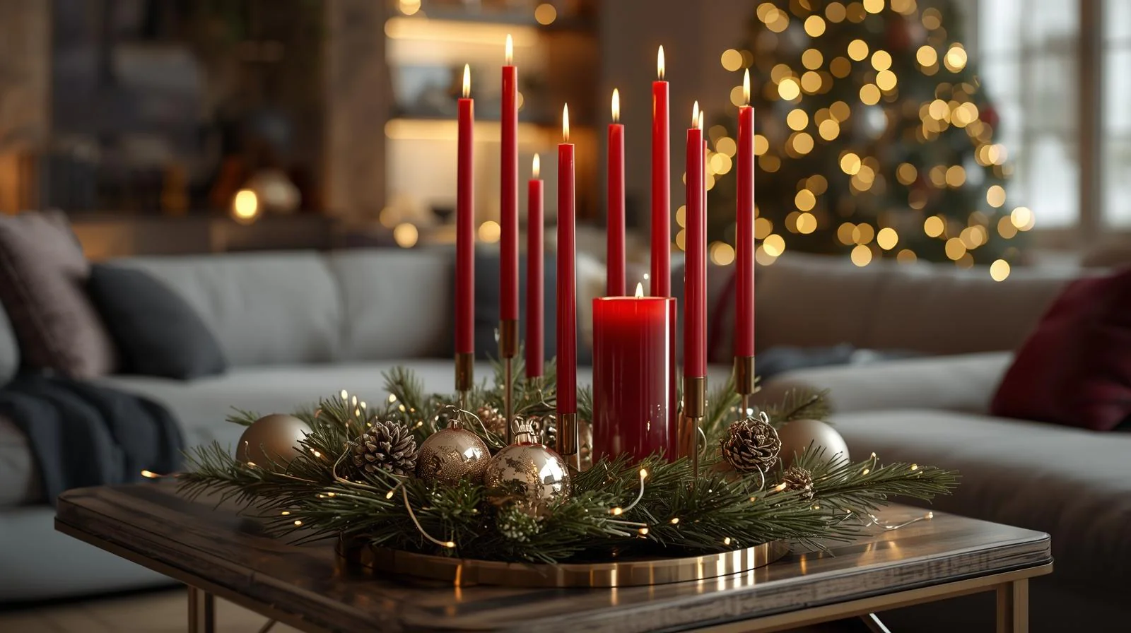 Saison- und Feiertagsdisplays mit roten Stabkerzen