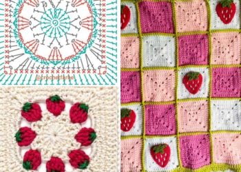 Einfache Erdbeer -Oma -Quadrathäkchen -Muster