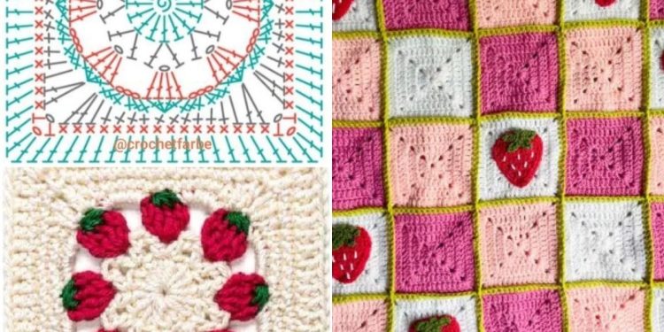 Einfache Erdbeer -Oma -Quadrathäkchen -Muster