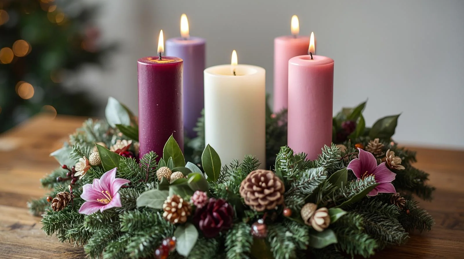Adventskranzkerzen mit natürlichen Akzenten stylen